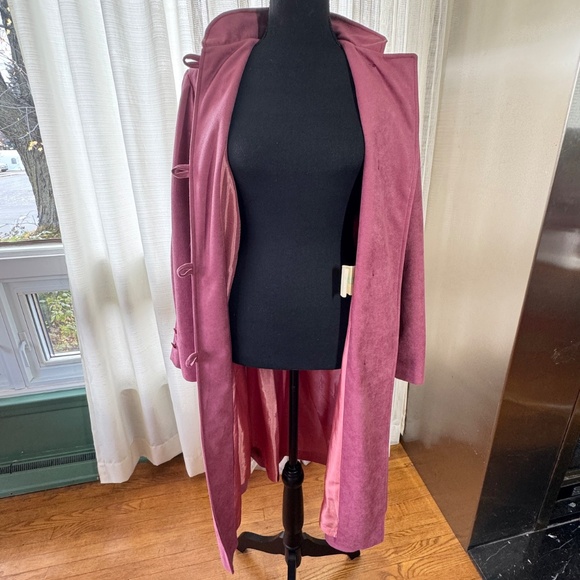 Vintage 80s mauve pink fall coat, faux suede, assorted tie belt, Niccolini, 8/10 - Picture 11 of 14